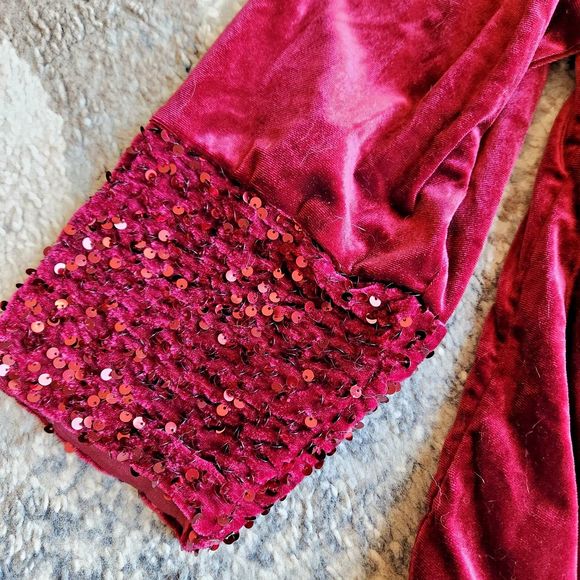 Women's Sparkly Velvet Cascade Hem Size 2X Burgundy Dressy Sequined Evening‎ - Picture 4 of 7